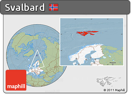 Savanna Style Location Map of Svalbard, highlighted continent, hill shading