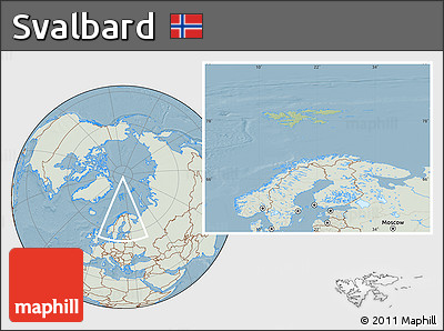 Savanna Style Location Map of Svalbard, lighten, land only, hill shading