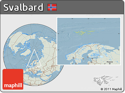 Savanna Style Location Map of Svalbard, lighten, land only, hill shading