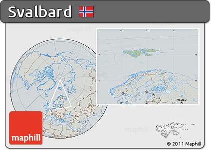 Savanna Style Location Map of Svalbard, lighten, semi-desaturated, hill shading