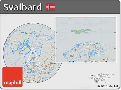 Savanna Style Location Map of Svalbard, lighten, semi-desaturated, hill shading