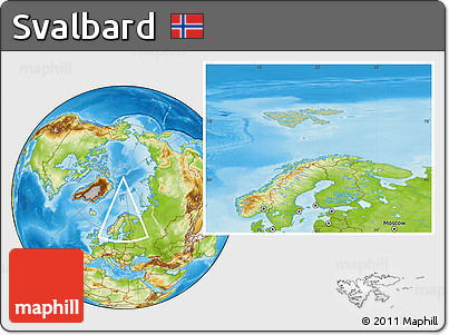 Savanna Style Location Map of Svalbard, physical outside, hill shading