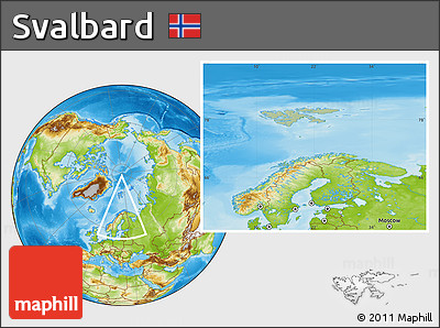 Savanna Style Location Map of Svalbard, physical outside, hill shading