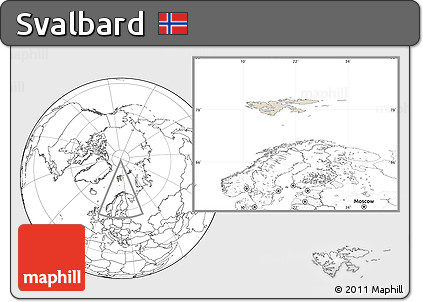 Shaded Relief Location Map of Svalbard, blank outside