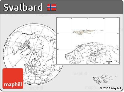 Shaded Relief Location Map of Svalbard, blank outside