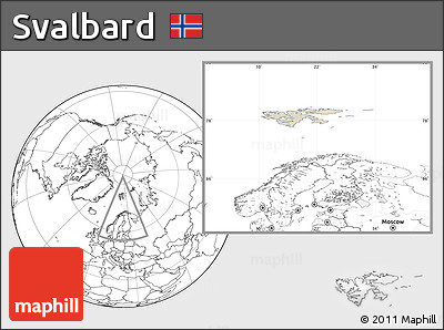 Shaded Relief Location Map of Svalbard, blank outside