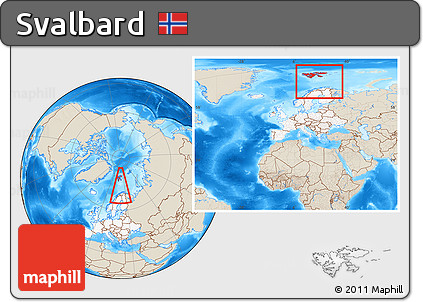 Shaded Relief Location Map of Svalbard, highlighted continent, within the entire continent