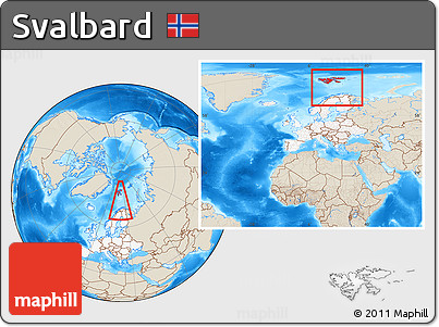Shaded Relief Location Map of Svalbard, highlighted continent, within the entire continent