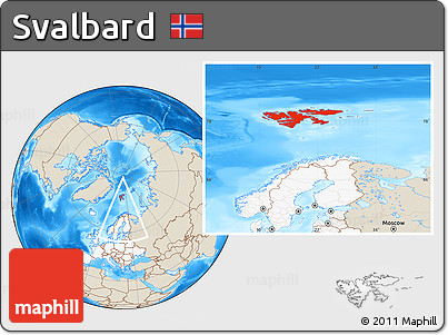 Shaded Relief Location Map of Svalbard, highlighted continent