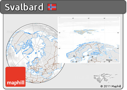 Shaded Relief Location Map of Svalbard, lighten, desaturated