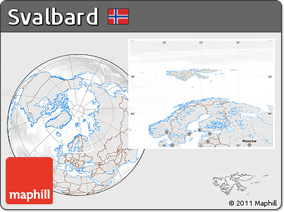 Shaded Relief Location Map of Svalbard, lighten, desaturated