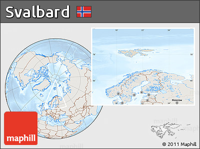 Shaded Relief Location Map of Svalbard, lighten