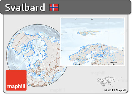 Shaded Relief Location Map of Svalbard, lighten, semi-desaturated