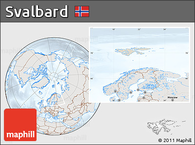 Shaded Relief Location Map of Svalbard, lighten, semi-desaturated