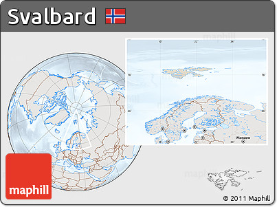 Shaded Relief Location Map of Svalbard, lighten, semi-desaturated