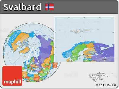 Shaded Relief Location Map of Svalbard, political outside