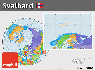 Shaded Relief Location Map of Svalbard, political outside