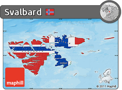 Flag Map of Svalbard, satellite outside, bathymetry sea, flag rotated