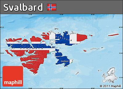 Flag Map of Svalbard, satellite outside, bathymetry sea, flag rotated