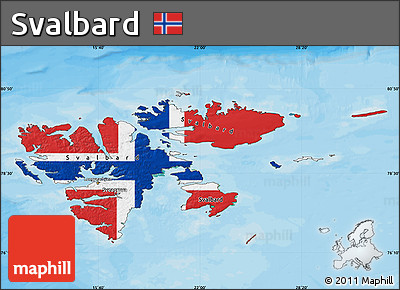 Flag Map of Svalbard, satellite outside, bathymetry sea