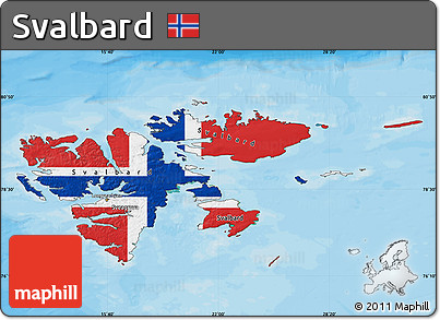 Flag Map of Svalbard, satellite outside, bathymetry sea