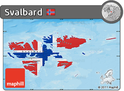 Flag Map of Svalbard, shaded relief outside, bathymetry sea