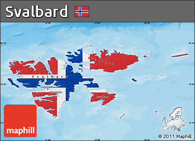 Flag Map of Svalbard, shaded relief outside, bathymetry sea