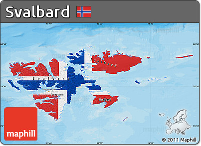 Flag Map of Svalbard, shaded relief outside, bathymetry sea