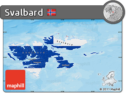 Flag Map of Svalbard, single color outside, bathymetry sea, shaded relief sea, flag centered