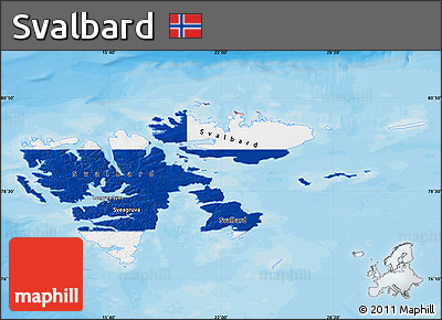 Flag Map of Svalbard, single color outside, bathymetry sea, shaded relief sea, flag centered