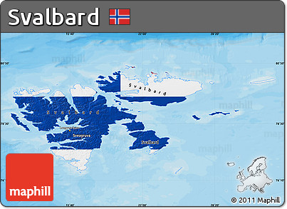Flag Map of Svalbard, single color outside, bathymetry sea, shaded relief sea, flag centered