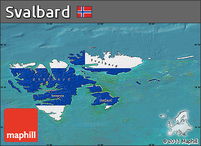 Flag Map of Svalbard, single color outside, satellite sea, flag centered