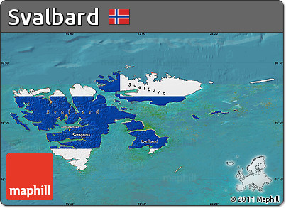 Flag Map of Svalbard, single color outside, satellite sea, flag centered