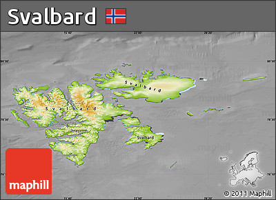 Physical Map of Svalbard, darken, desaturated