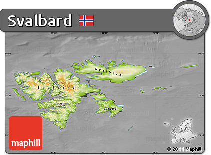 Physical Map of Svalbard, darken, desaturated