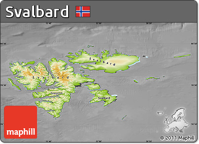 Physical Map of Svalbard, darken, desaturated