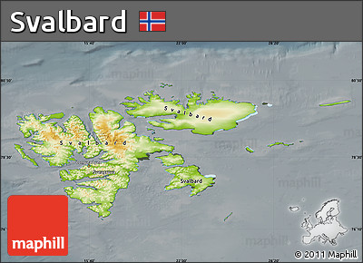 Physical Map of Svalbard, darken, semi-desaturated