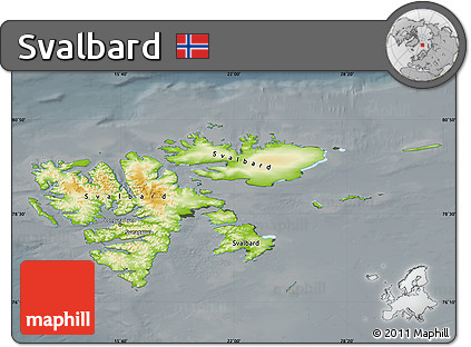 Physical Map of Svalbard, darken, semi-desaturated