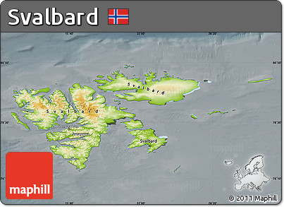 Physical Map of Svalbard, darken, semi-desaturated
