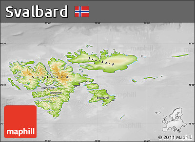Physical Map of Svalbard, desaturated