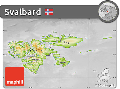 Physical Map of Svalbard, desaturated