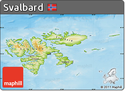 Physical Map of Svalbard, desaturated, land only