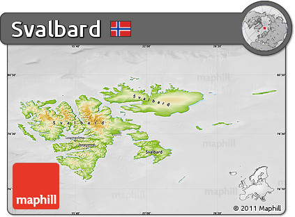 Physical Map of Svalbard, lighten, desaturated