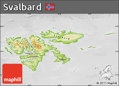 Physical Map of Svalbard, lighten, desaturated