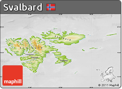 Physical Map of Svalbard, lighten, desaturated