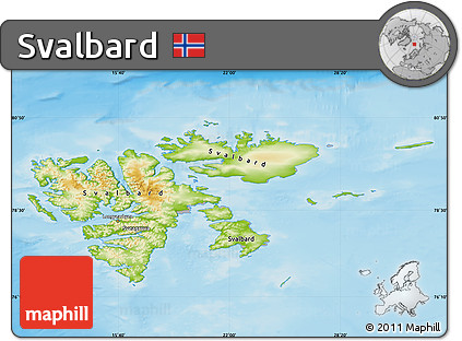 Physical Map of Svalbard, lighten, desaturated, land only