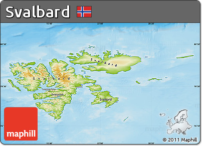 Physical Map of Svalbard, lighten, desaturated, land only