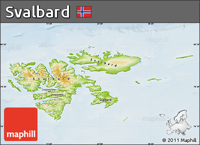 Physical Map of Svalbard, lighten