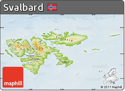 Physical Map of Svalbard, lighten