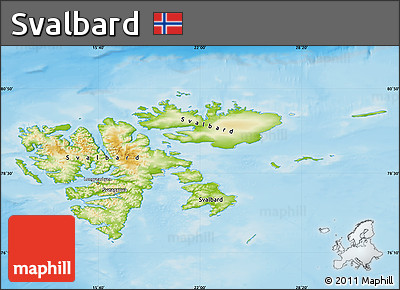 Physical Map of Svalbard, lighten, land only